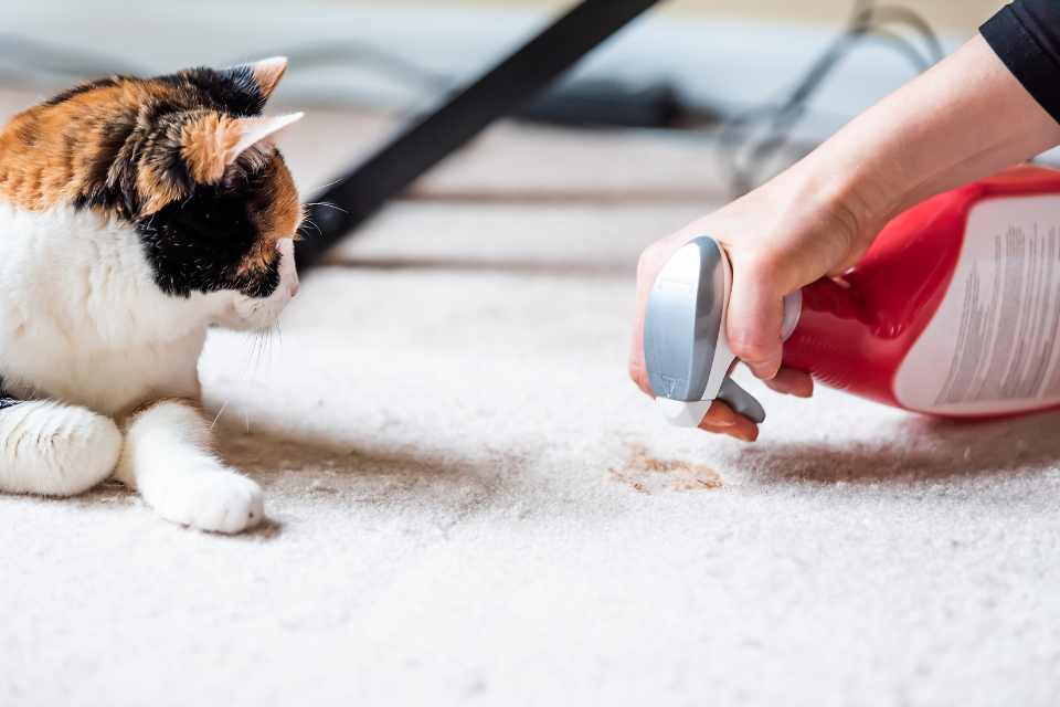 cleaning up cat pet stain on white carpet